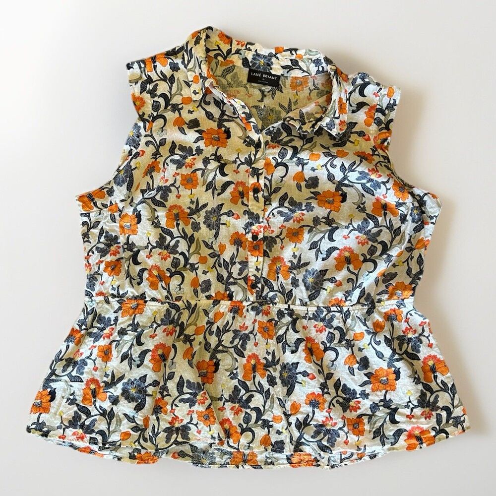 Lane Bryant Floral Peplum Blouse Capped Sleeve Size 26